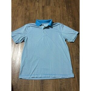 PGA Tour Polo Shirt Mens Medium M Blue White Striped Performance Golf Short Slee